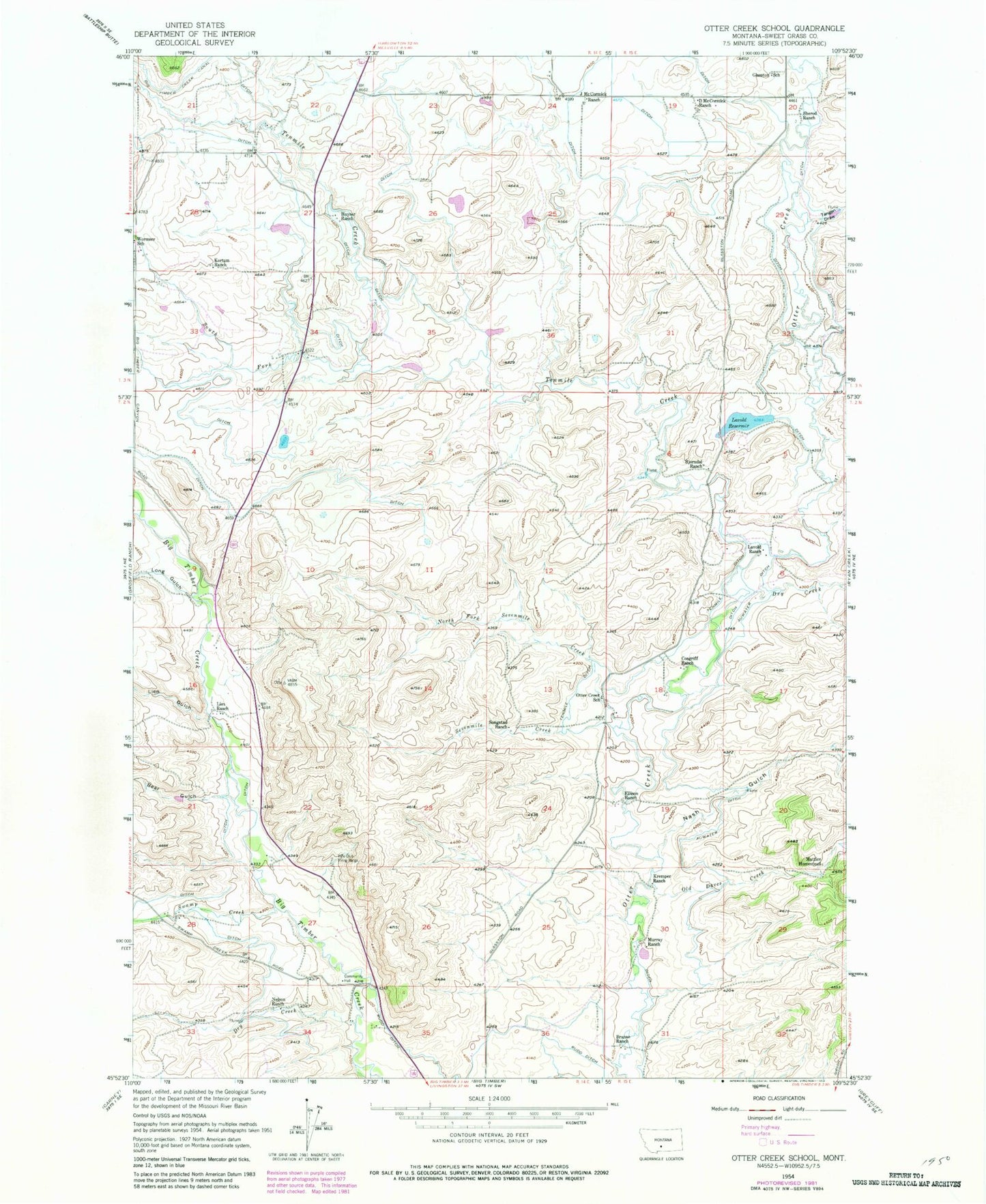 Classic USGS Otter Creek School Montana 7.5'x7.5' Topo Map Image