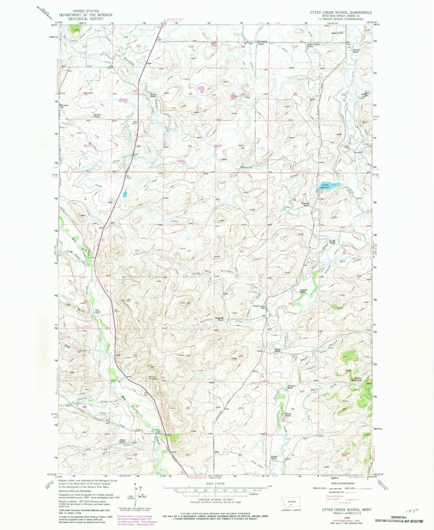 Classic USGS Otter Creek School Montana 7.5'x7.5' Topo Map Image