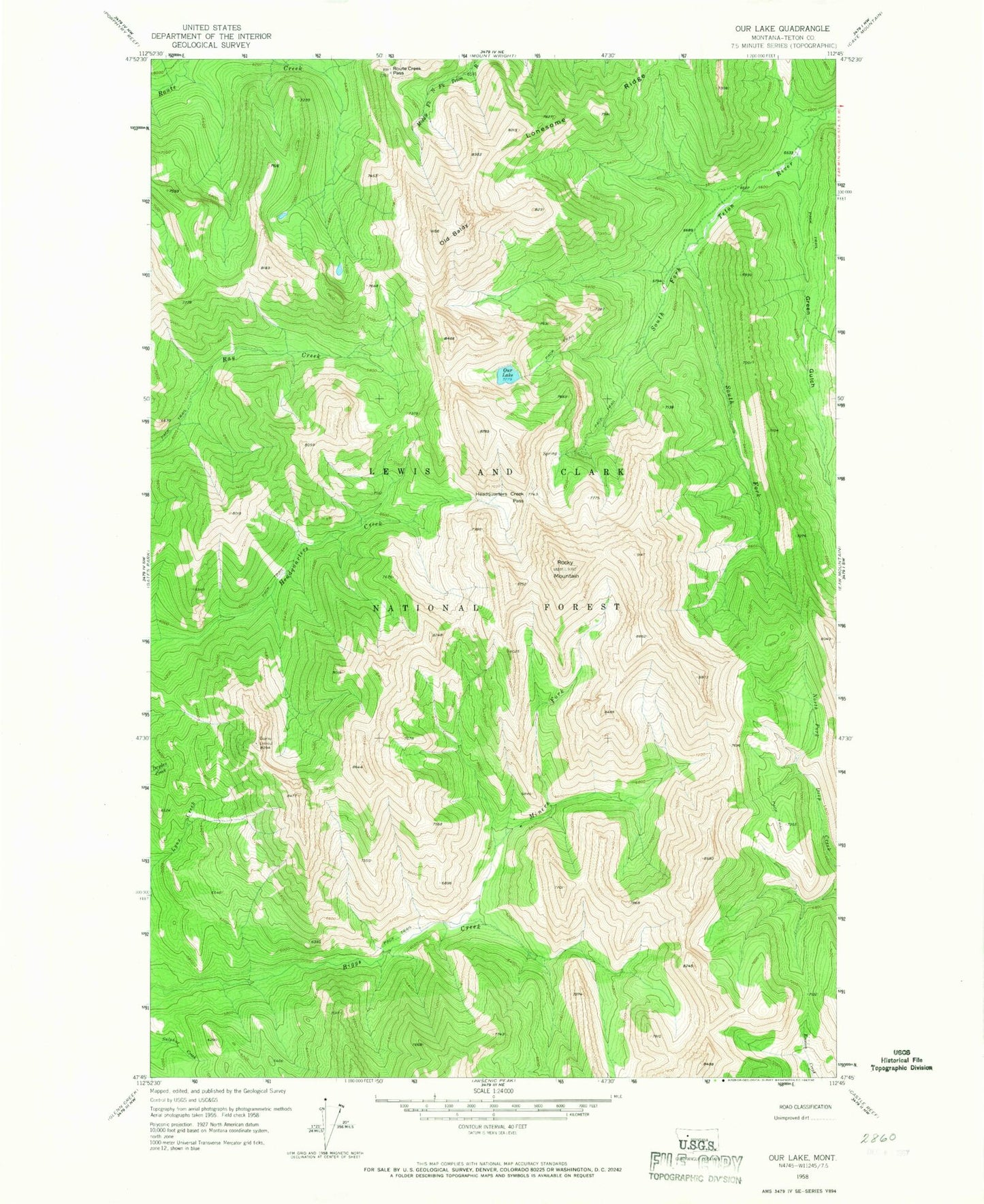 Classic USGS Our Lake Montana 7.5'x7.5' Topo Map Image