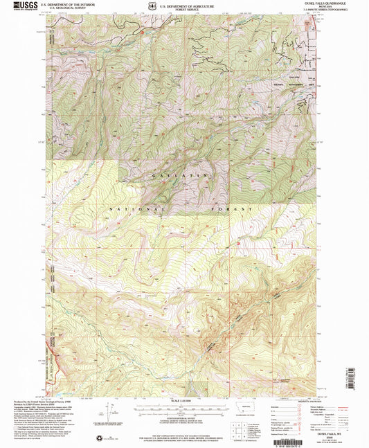 Classic USGS Ousel Falls Montana 7.5'x7.5' Topo Map Image