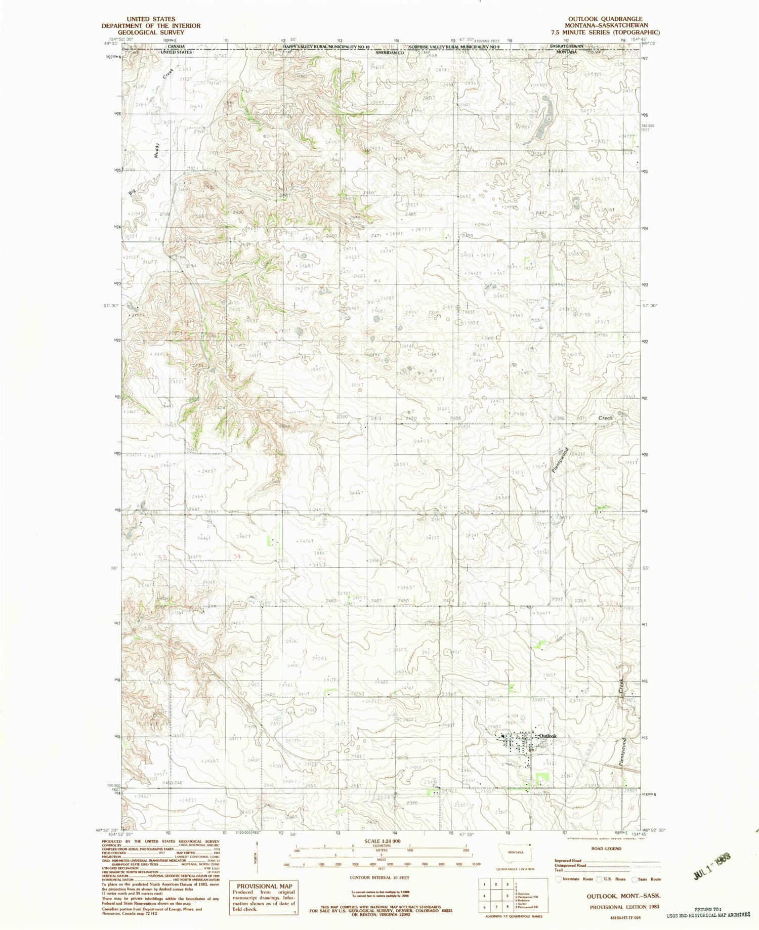 Classic USGS Outlook Montana 7.5'x7.5' Topo Map Image