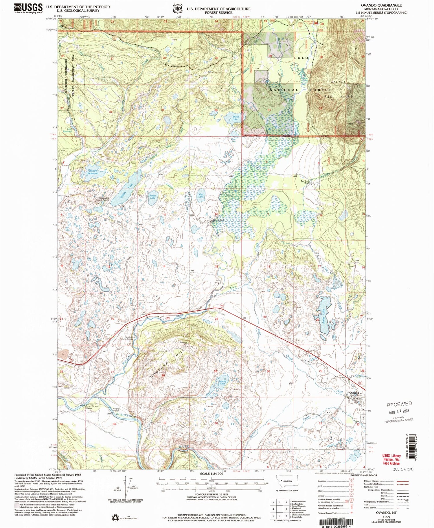 Classic USGS Ovando Montana 7.5'x7.5' Topo Map Image