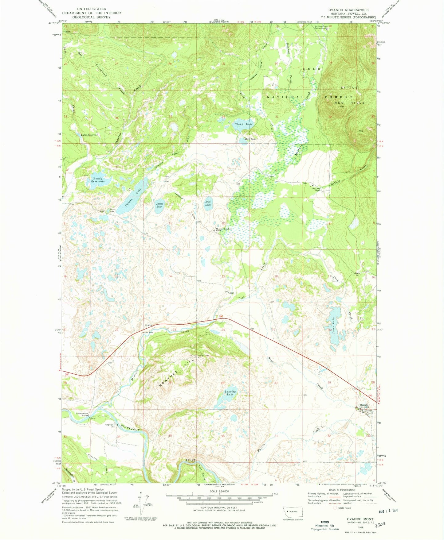 Classic USGS Ovando Montana 7.5'x7.5' Topo Map Image