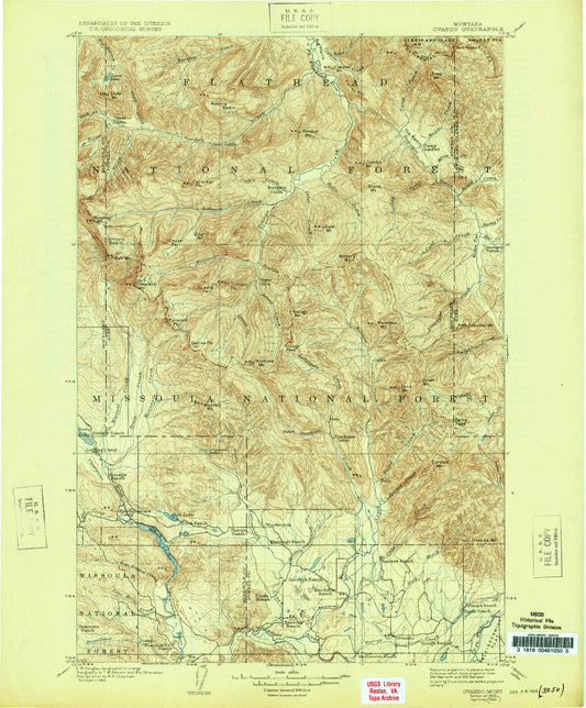 Historic 1905 Ovando Montana 30'x30' Topo Map Image