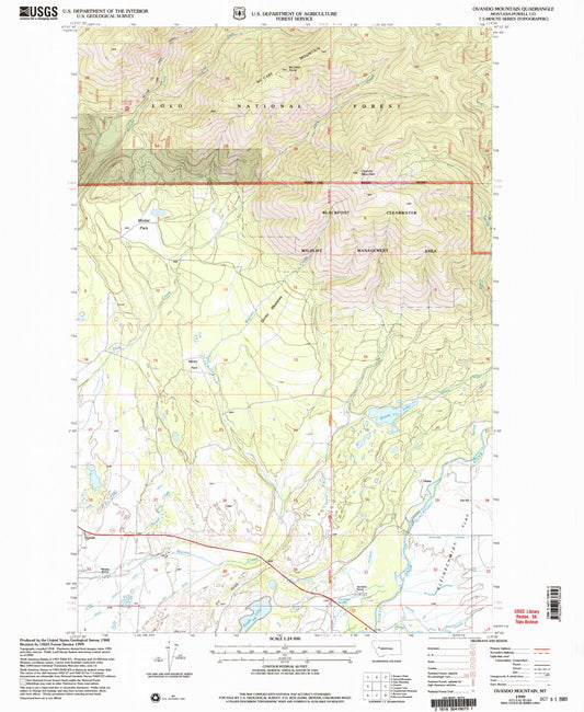 Classic USGS Ovando Mountain Montana 7.5'x7.5' Topo Map Image