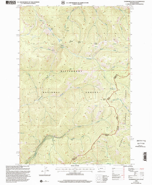 Classic USGS Overwhich Falls Montana 7.5'x7.5' Topo Map Image