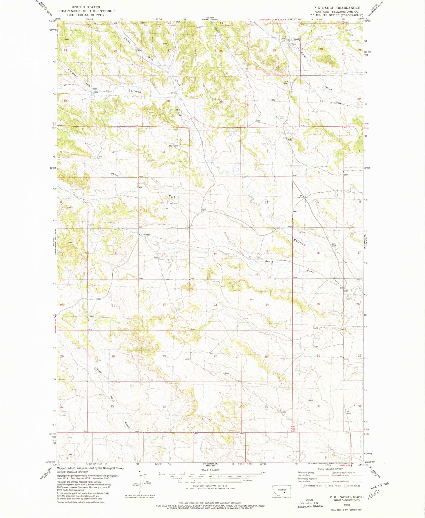 Classic USGS P K Ranch Montana 7.5'x7.5' Topo Map Image