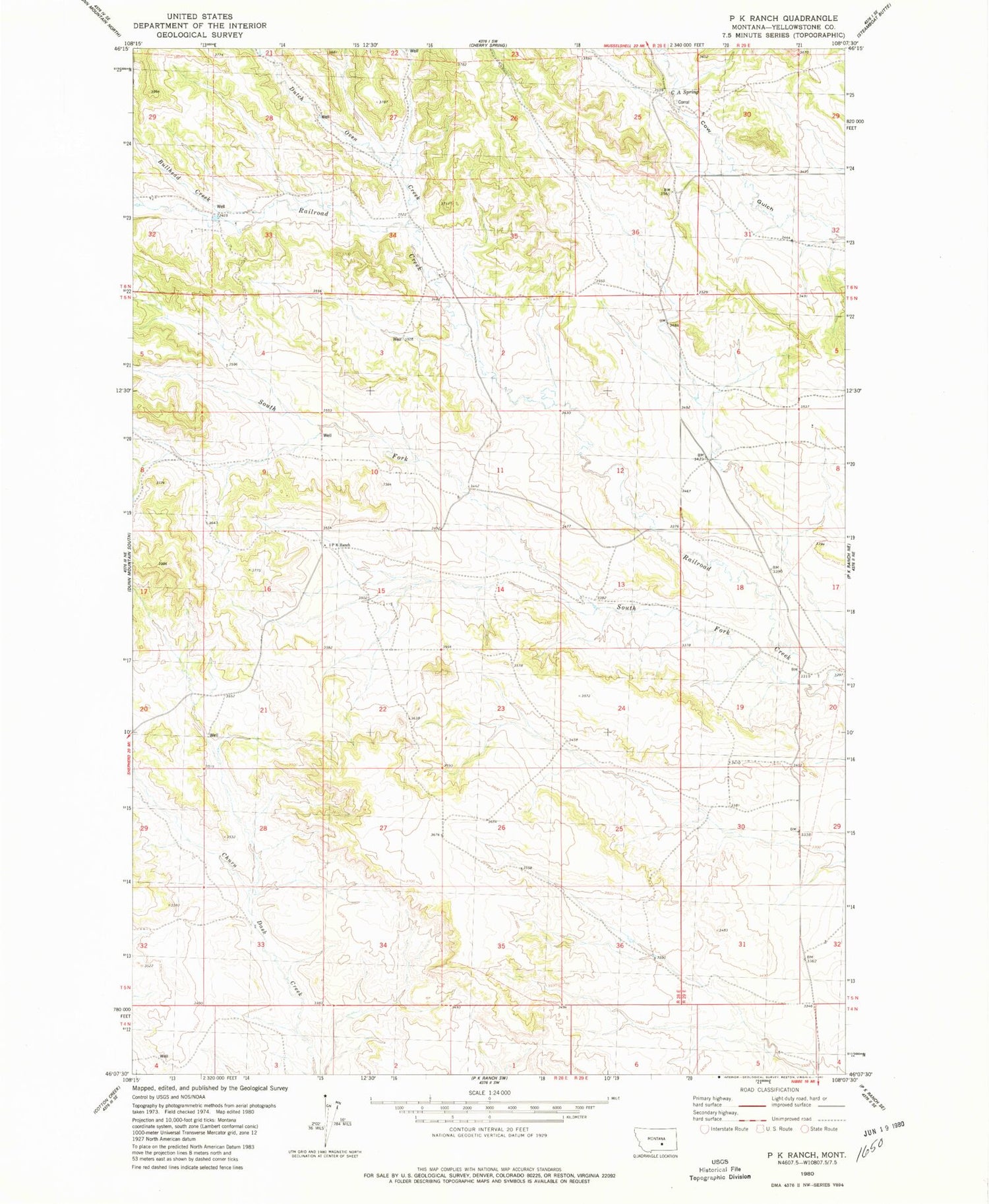 Classic USGS P K Ranch Montana 7.5'x7.5' Topo Map Image