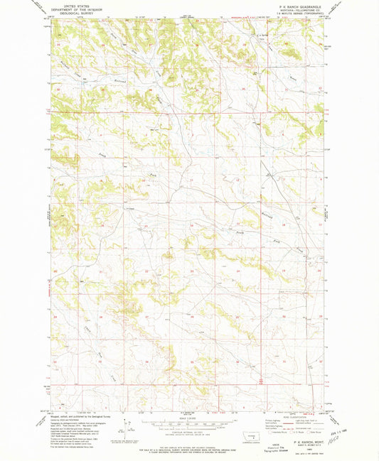 Classic USGS P K Ranch Montana 7.5'x7.5' Topo Map Image