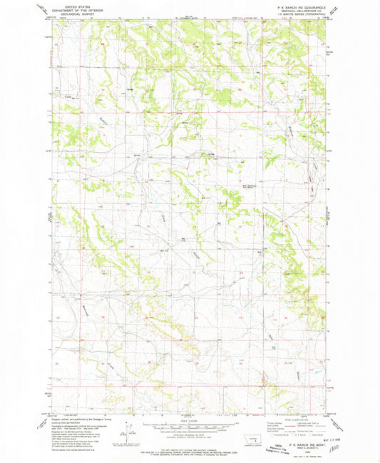 Classic USGS P K Ranch NE Montana 7.5'x7.5' Topo Map Image