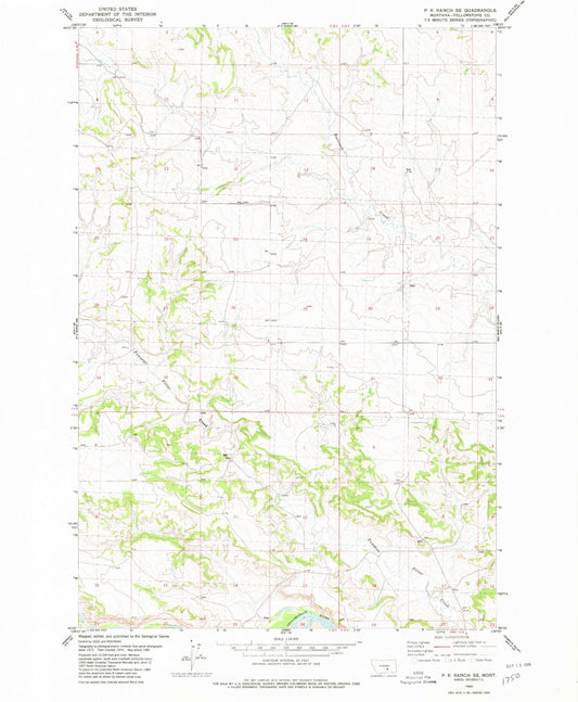 Classic USGS P K Ranch SE Montana 7.5'x7.5' Topo Map Image