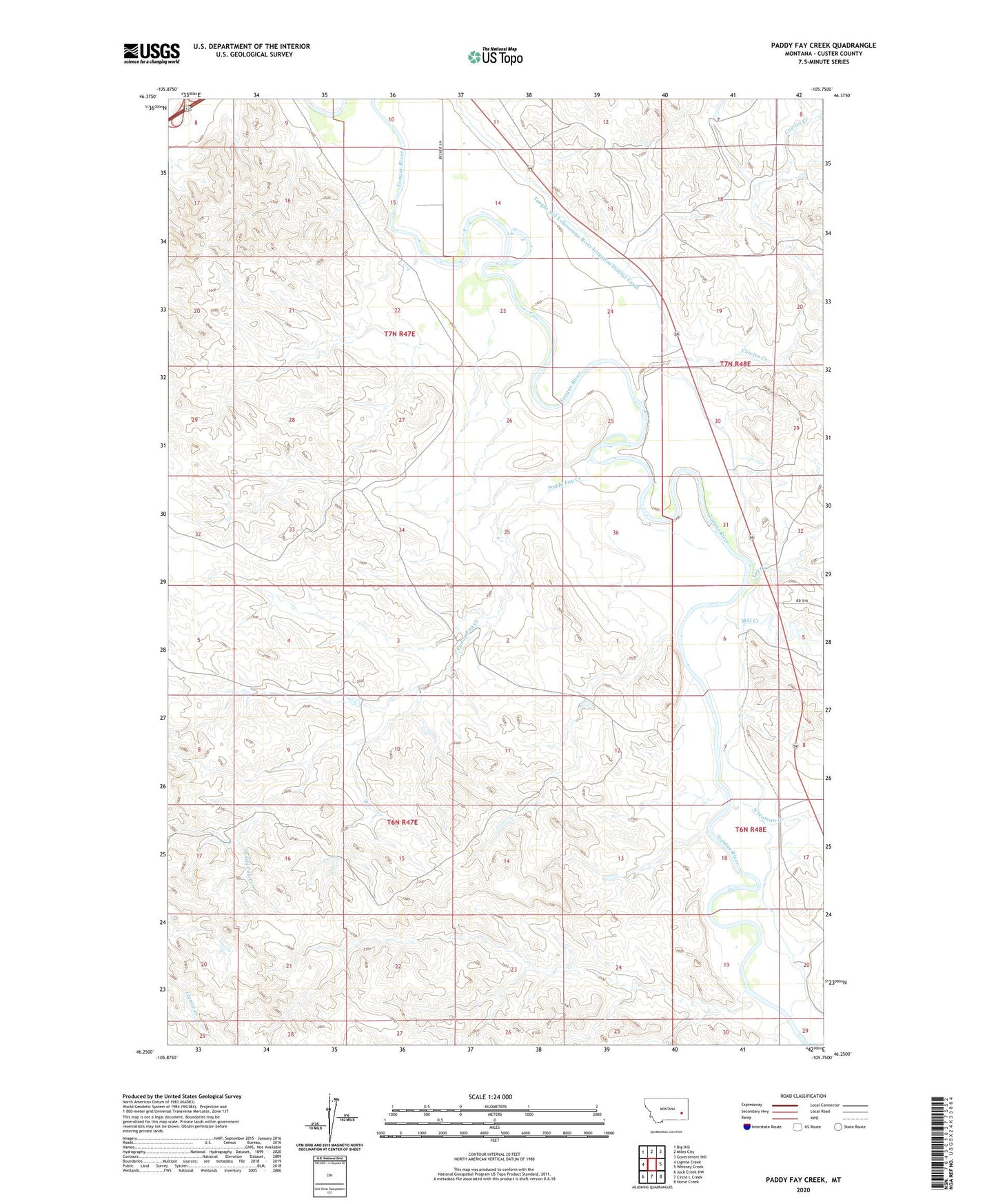 Paddy Fay Creek Montana US Topo Map Image