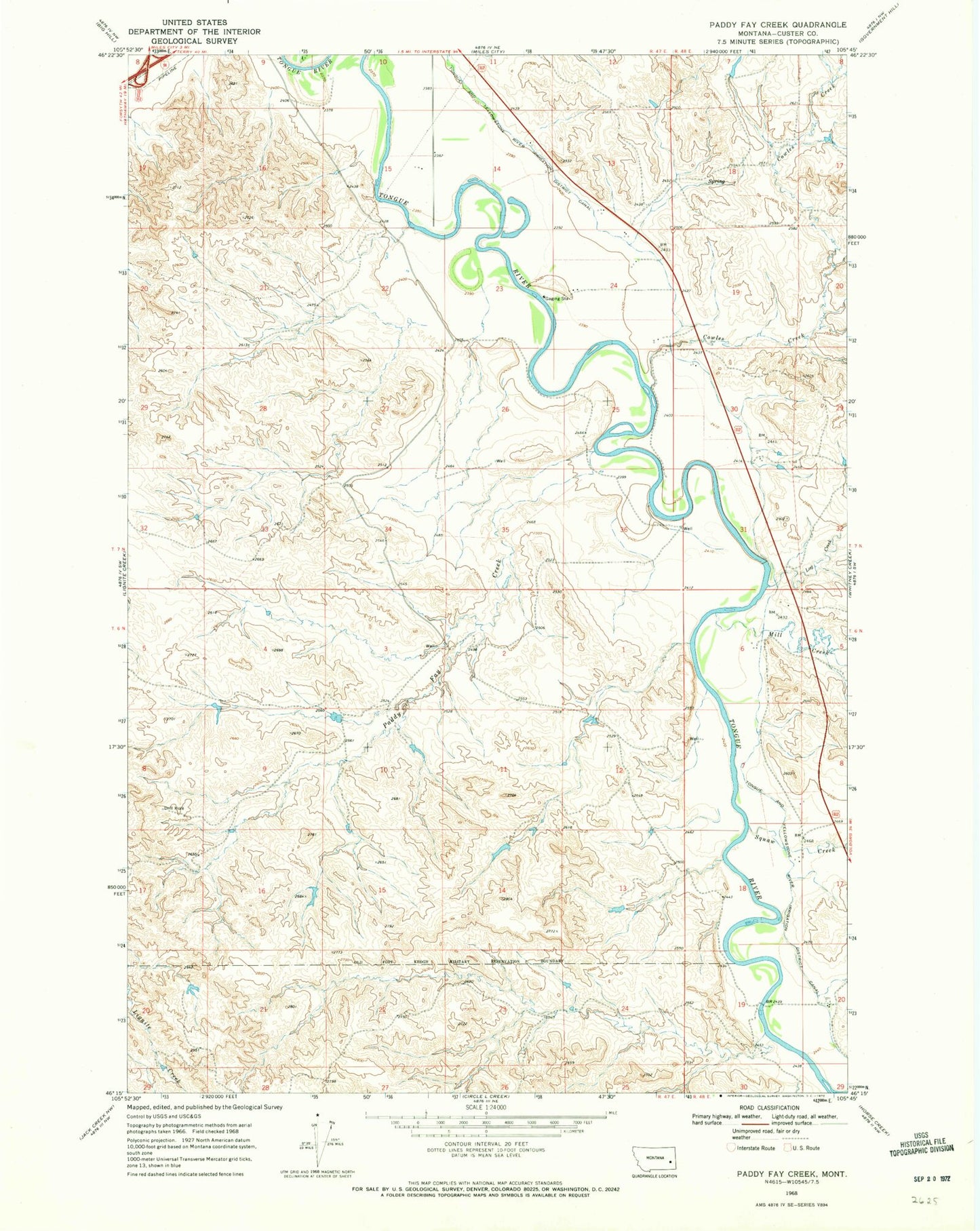 Classic USGS Paddy Fay Creek Montana 7.5'x7.5' Topo Map Image