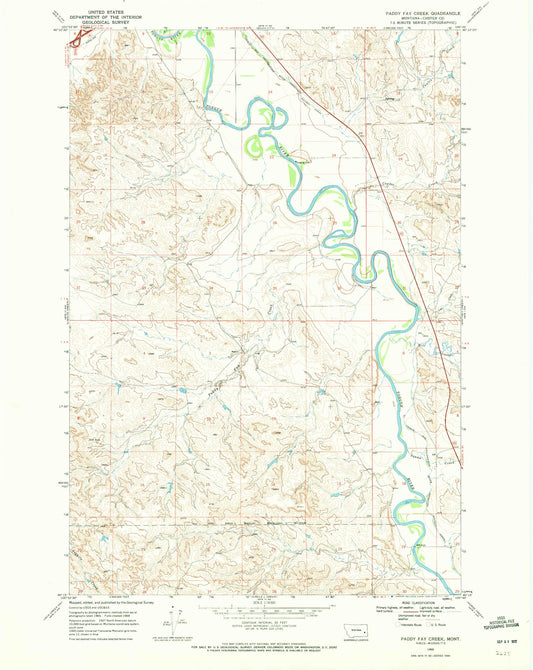 Classic USGS Paddy Fay Creek Montana 7.5'x7.5' Topo Map Image