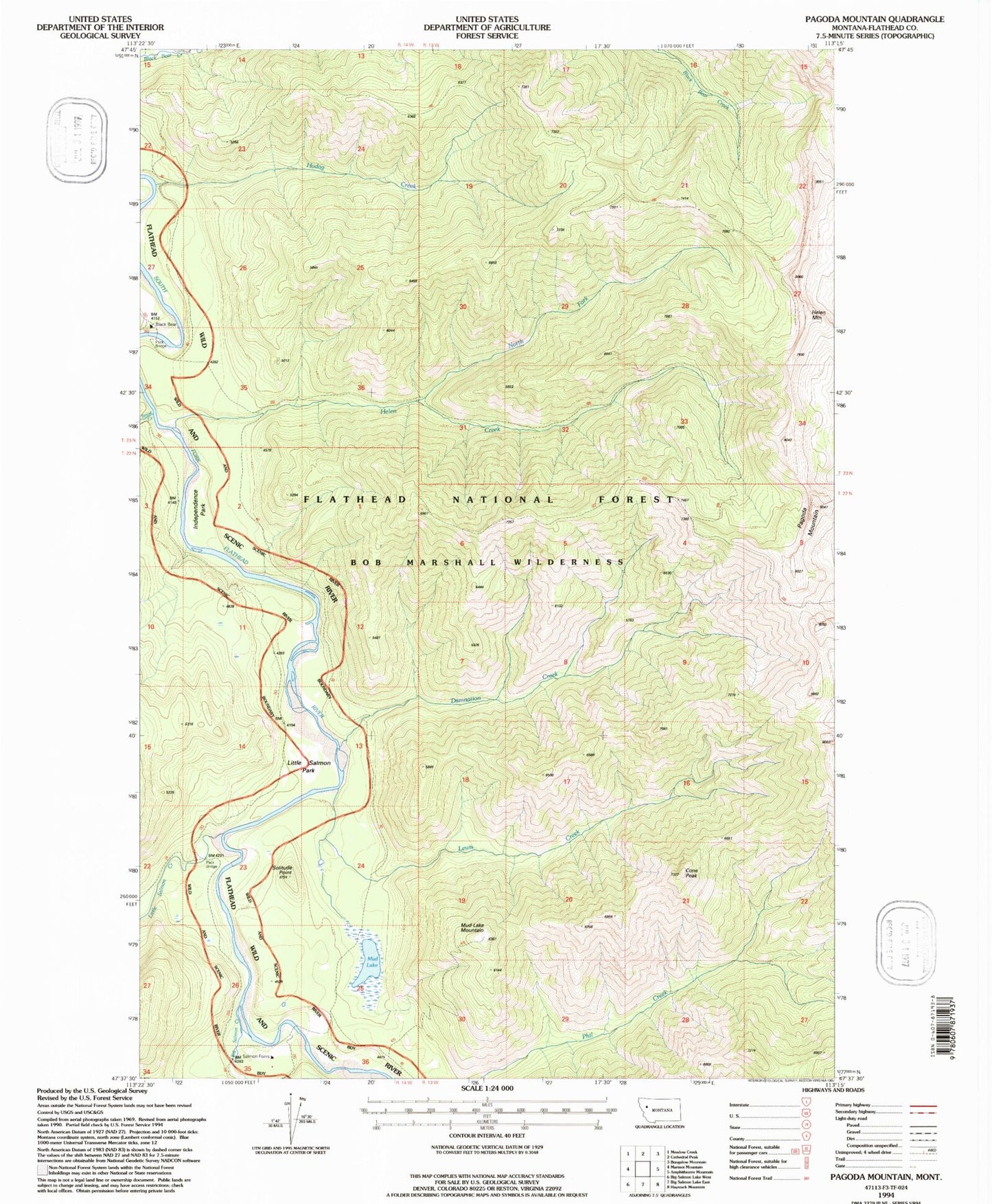 Classic USGS Pagoda Mountain Montana 7.5'x7.5' Topo Map Image