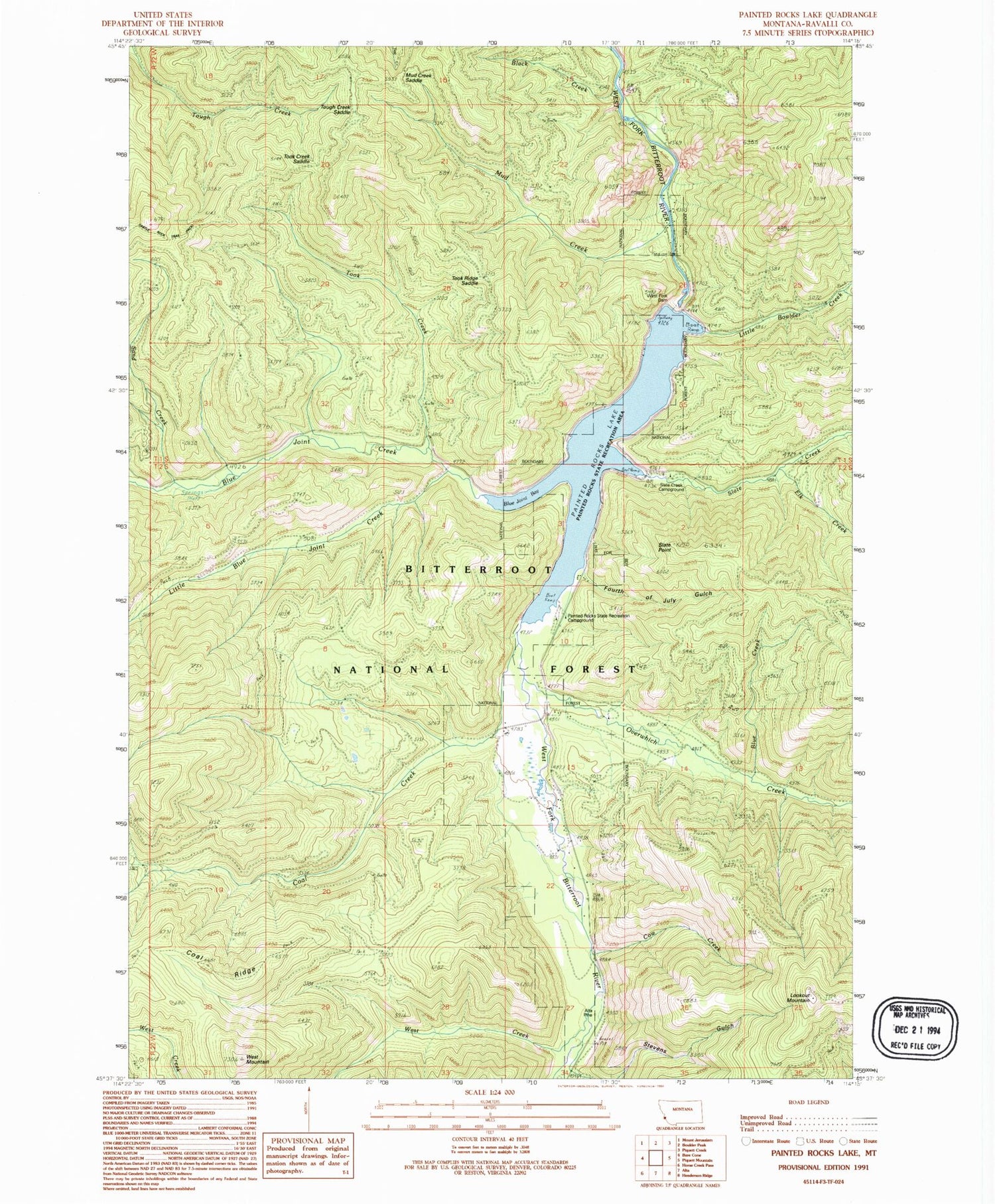 Classic USGS Painted Rocks Lake Montana 7.5'x7.5' Topo Map Image