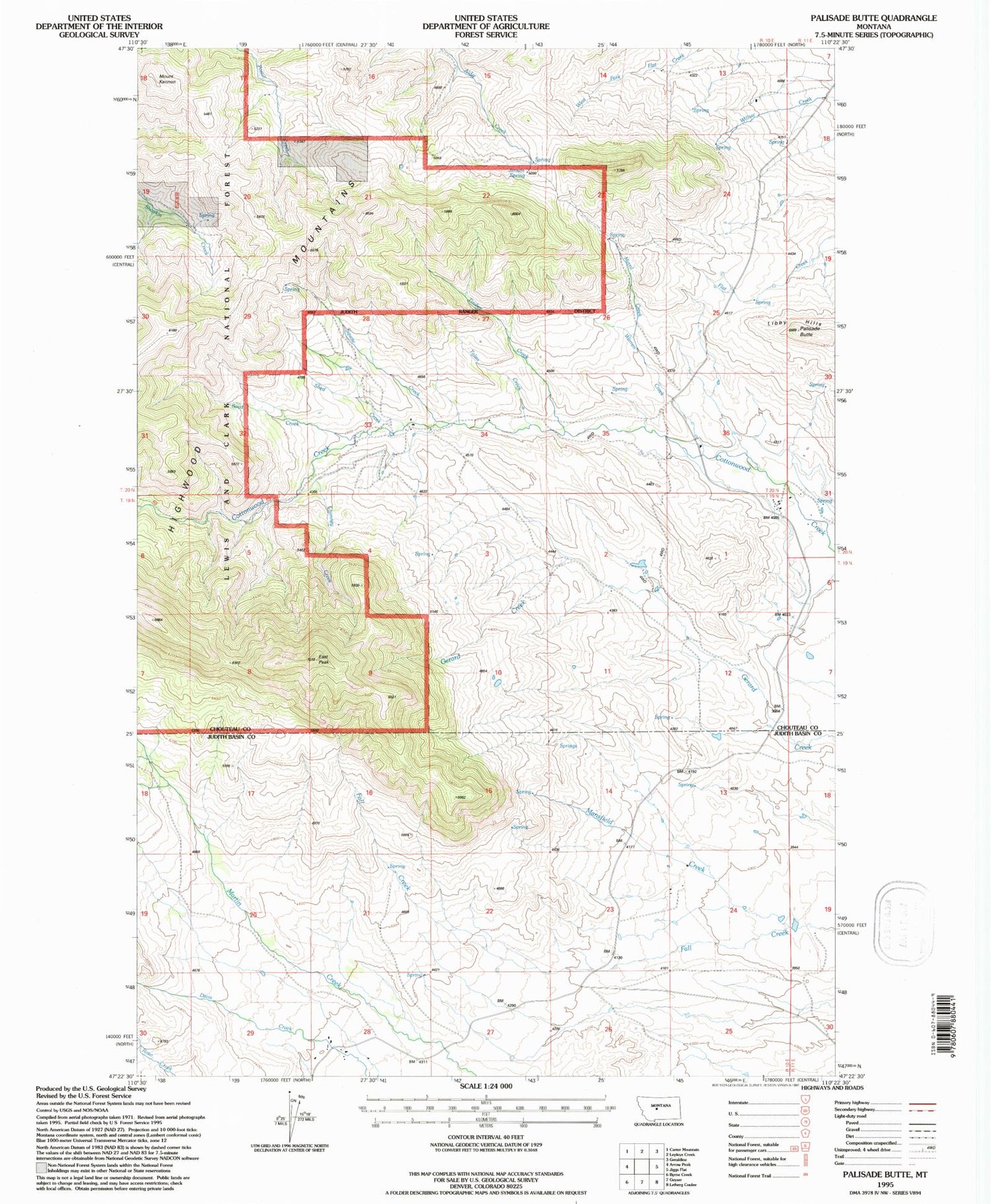 Classic USGS Palisade Butte Montana 7.5'x7.5' Topo Map Image