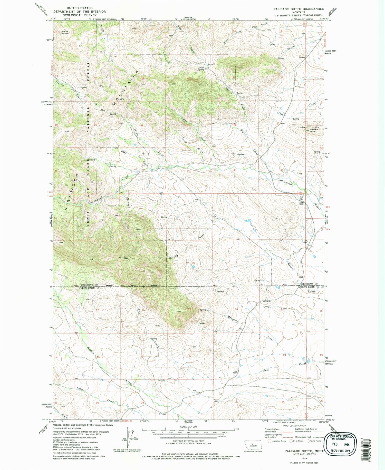 Classic USGS Palisade Butte Montana 7.5'x7.5' Topo Map Image