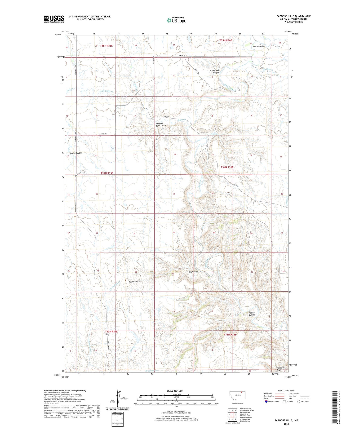 Papoose Hills Montana US Topo Map Image