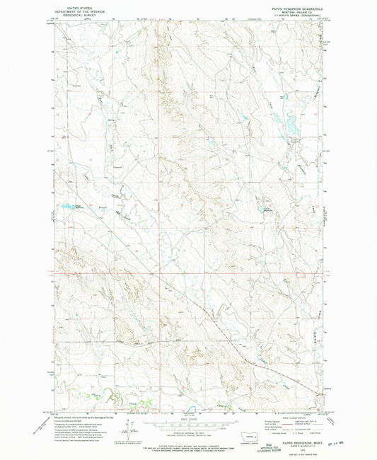 Classic USGS Papps Reservoir Montana 7.5'x7.5' Topo Map Image