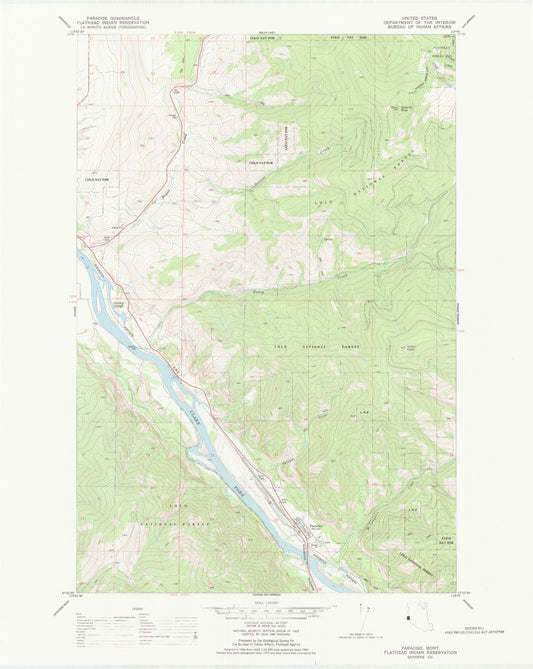 Classic USGS Paradise Montana 7.5'x7.5' Topo Map Image