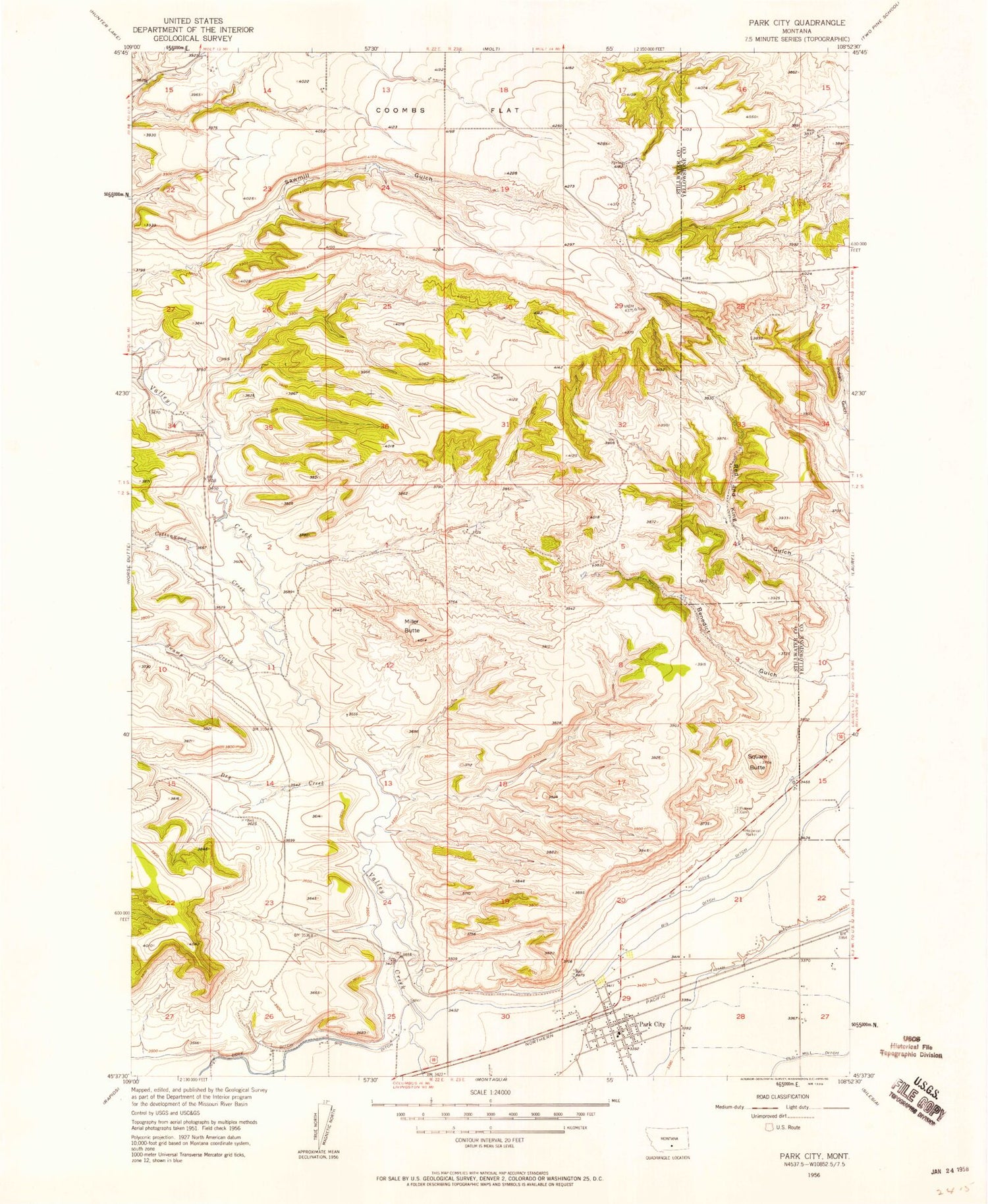 Classic USGS Park City Montana 7.5'x7.5' Topo Map Image