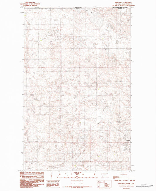 Classic USGS Park Lake Montana 7.5'x7.5' Topo Map Image