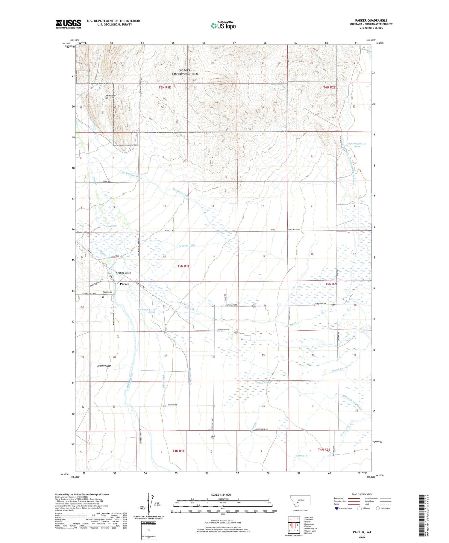 Parker Montana US Topo Map Image