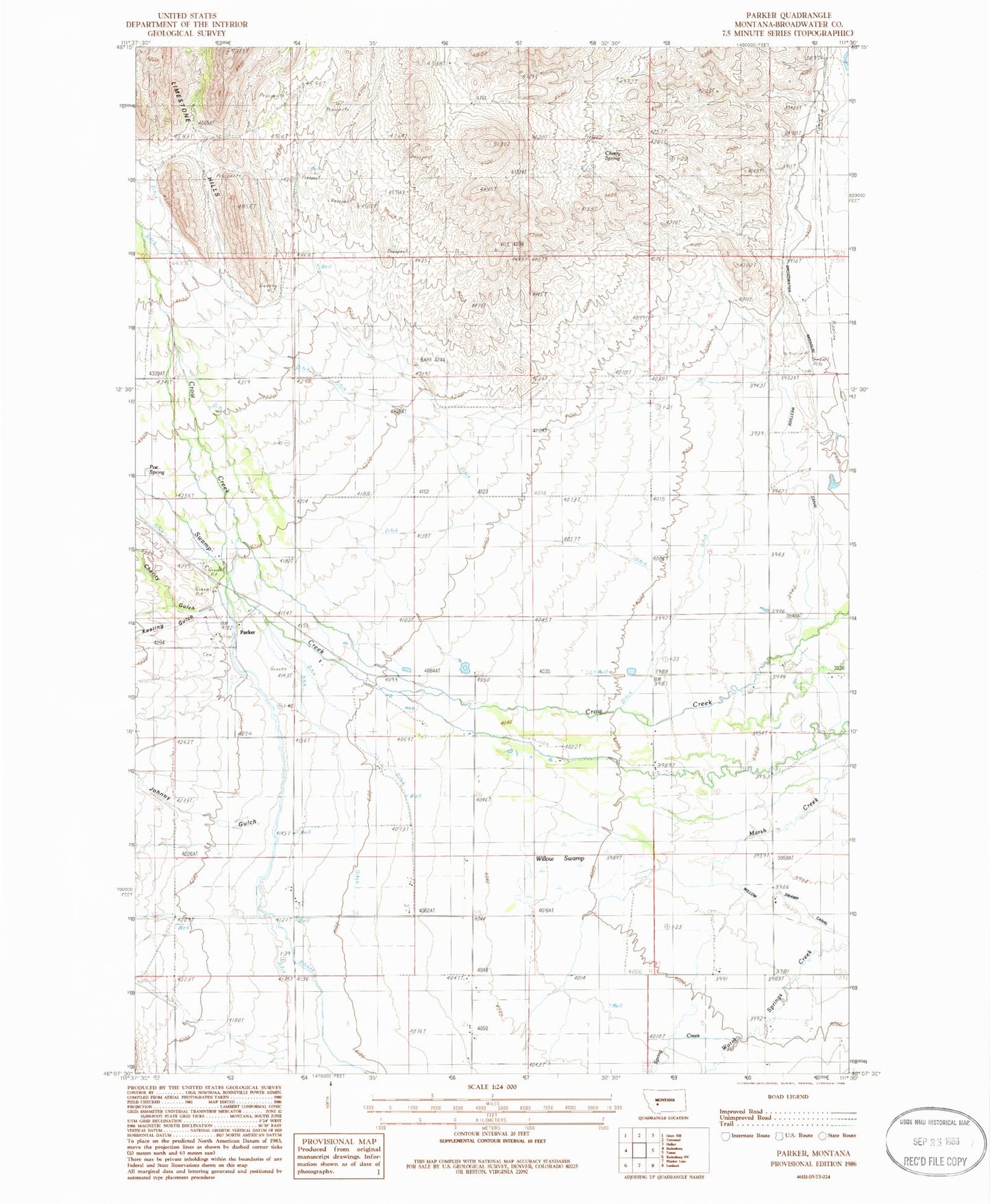 Classic USGS Parker Montana 7.5'x7.5' Topo Map Image