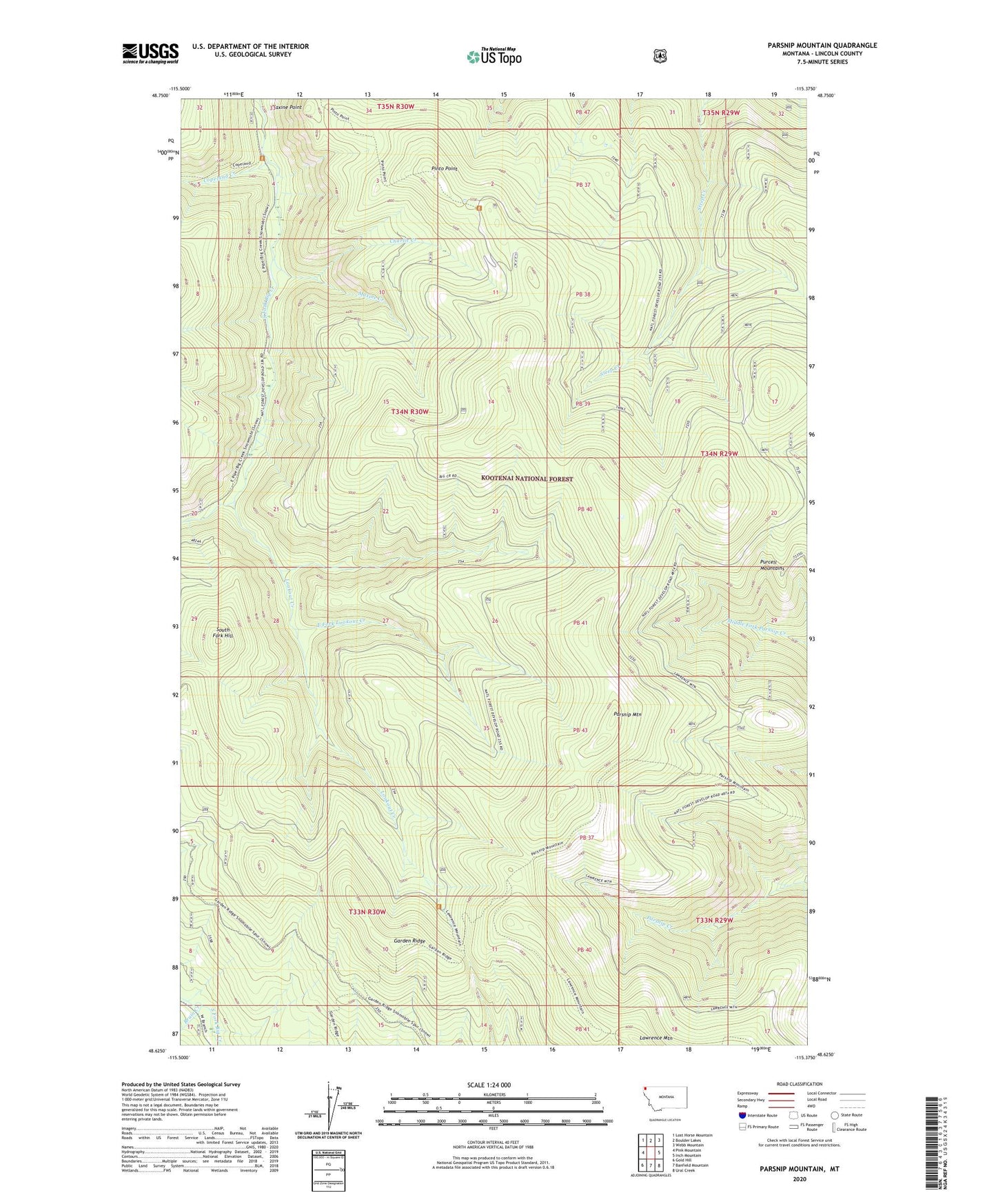 Parsnip Mountain Montana US Topo Map Image