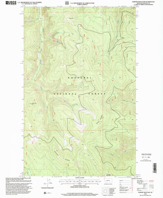Classic USGS Parsnip Mountain Montana 7.5'x7.5' Topo Map Image