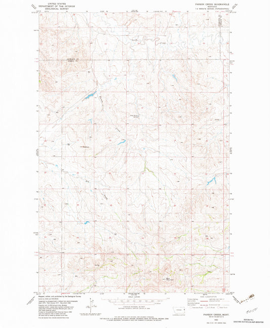Classic USGS Parson Creek Montana 7.5'x7.5' Topo Map Image