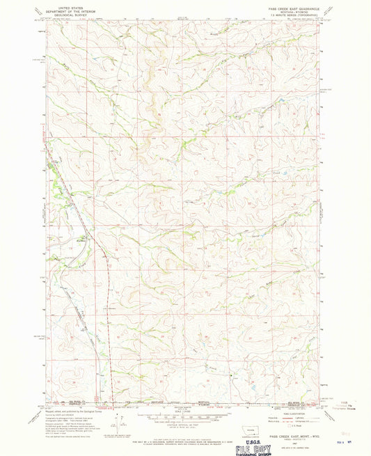 Classic USGS Pass Creek East Montana 7.5'x7.5' Topo Map Image