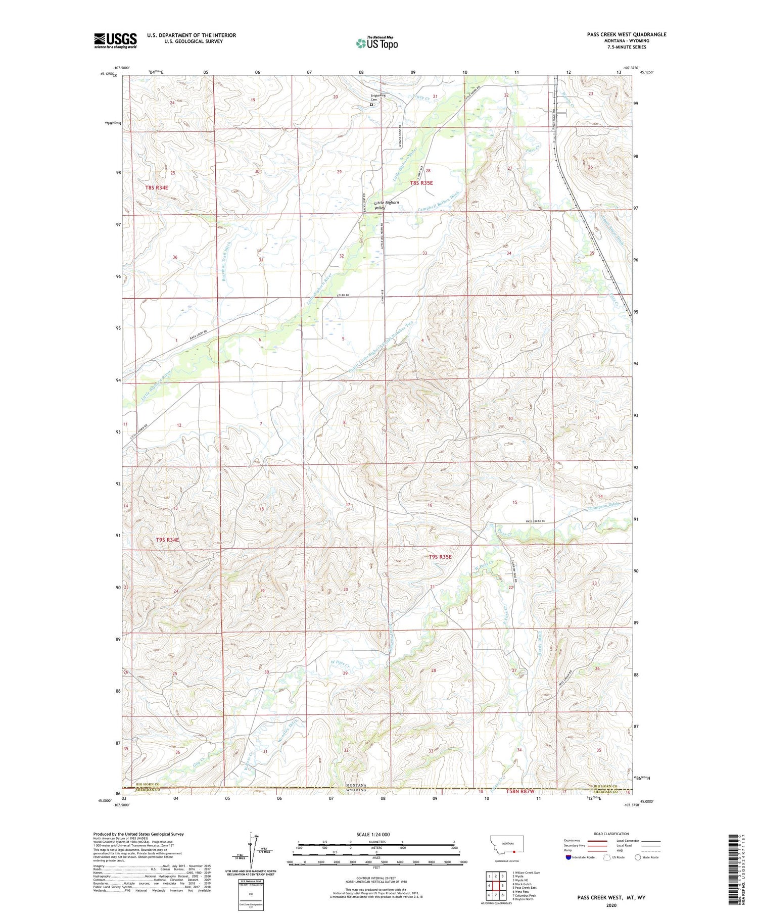 Pass Creek West Montana US Topo Map Image