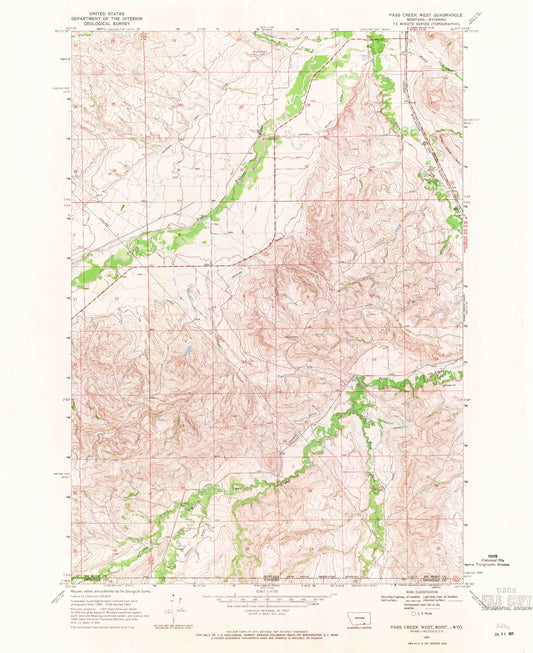 Classic USGS Pass Creek West Montana 7.5'x7.5' Topo Map Image