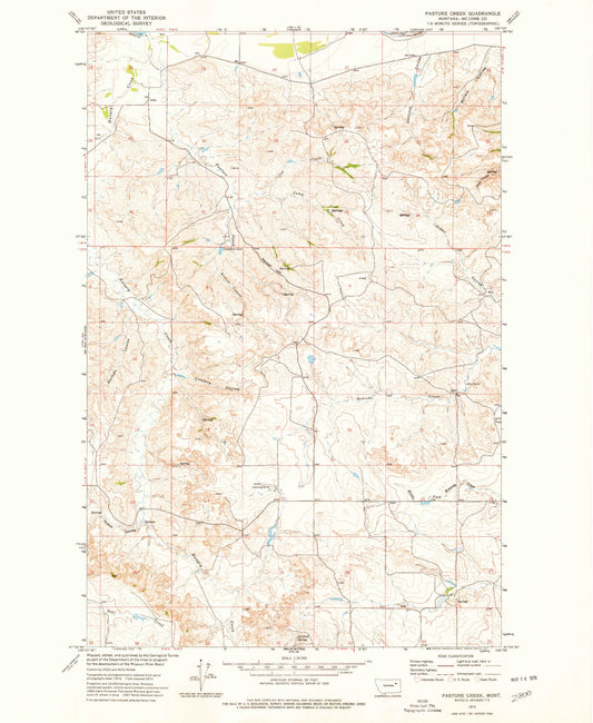 Classic USGS Pasture Creek Montana 7.5'x7.5' Topo Map Image