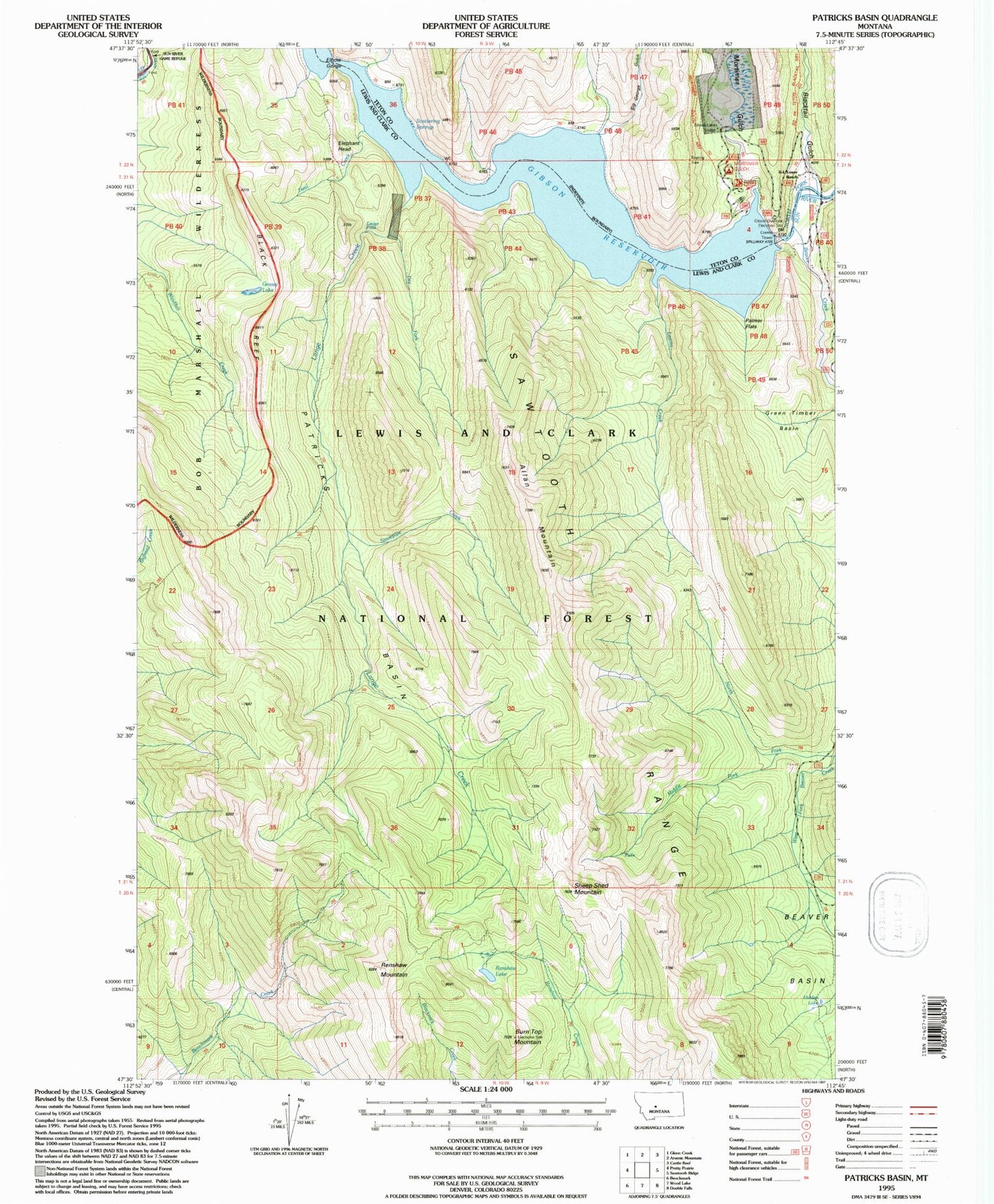 Classic USGS Patricks Basin Montana 7.5'x7.5' Topo Map Image