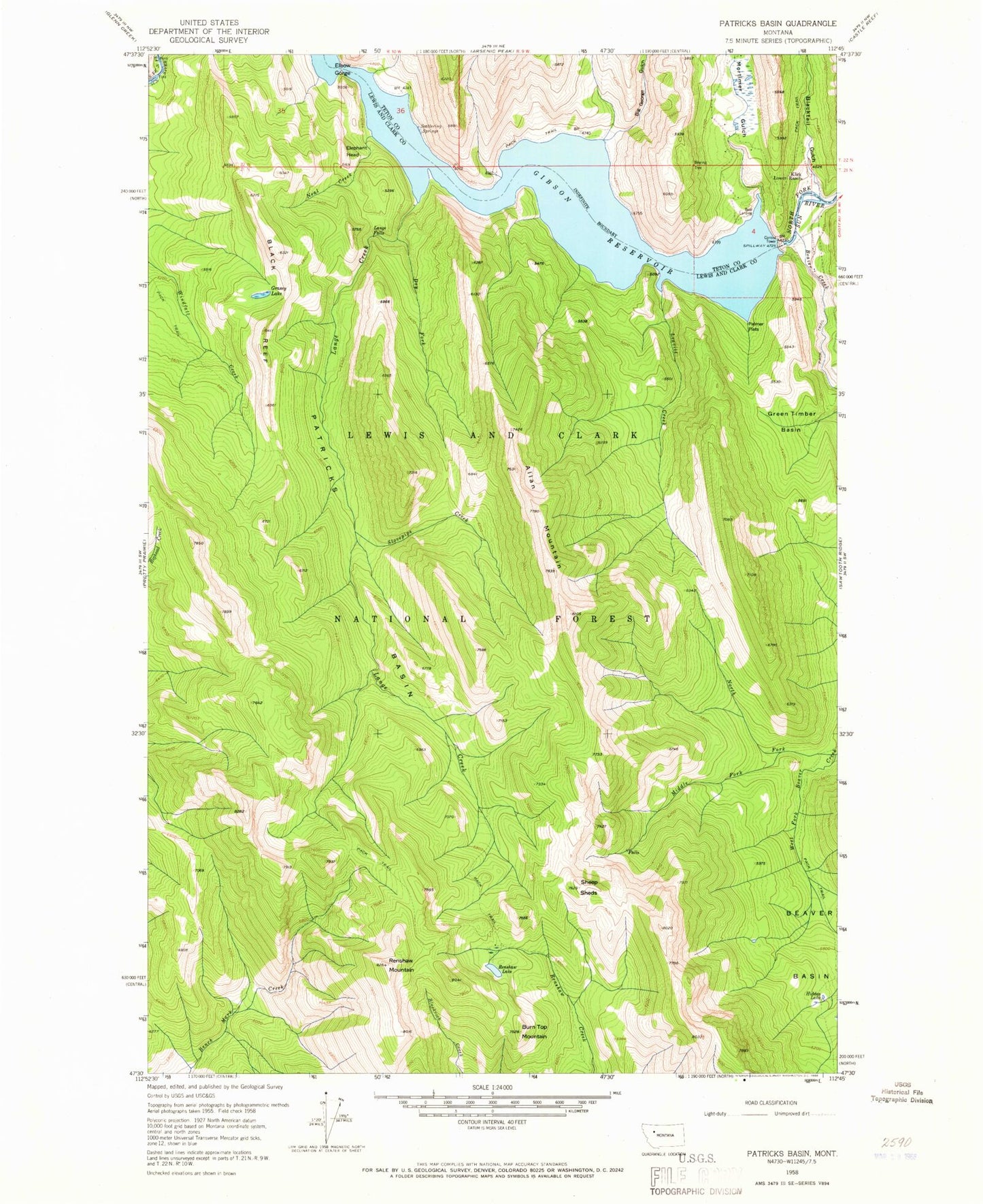 Classic USGS Patricks Basin Montana 7.5'x7.5' Topo Map Image