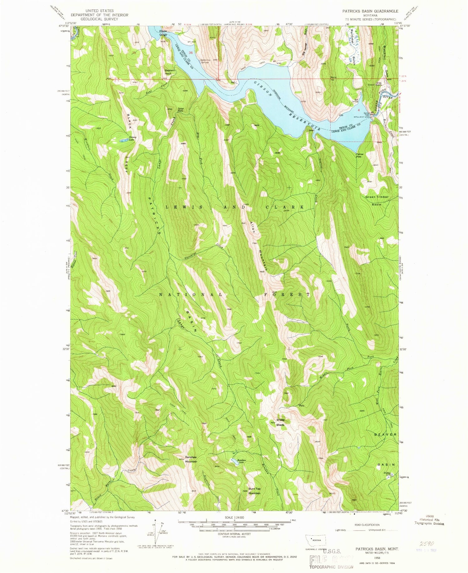 Classic USGS Patricks Basin Montana 7.5'x7.5' Topo Map Image