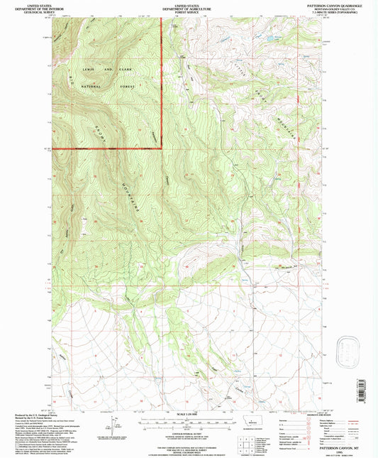 Classic USGS Patterson Canyon Montana 7.5'x7.5' Topo Map Image