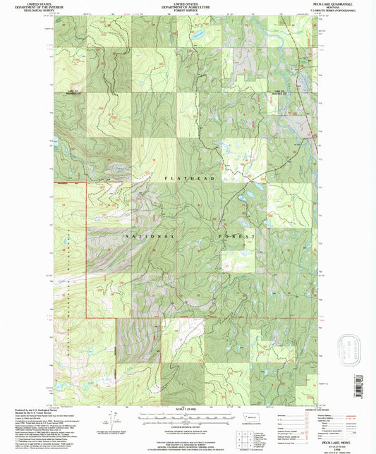 Classic USGS Peck Lake Montana 7.5'x7.5' Topo Map Image
