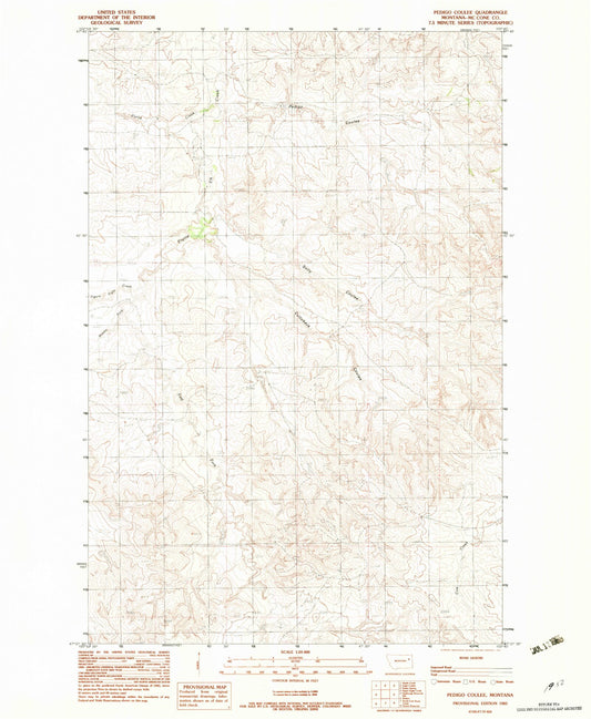 Classic USGS Pedigo Coulee Montana 7.5'x7.5' Topo Map Image
