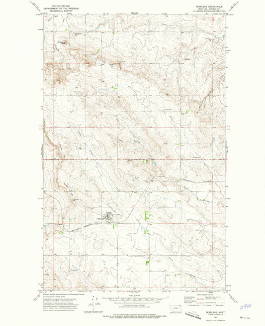 Classic USGS Peerless Montana 7.5'x7.5' Topo Map Image