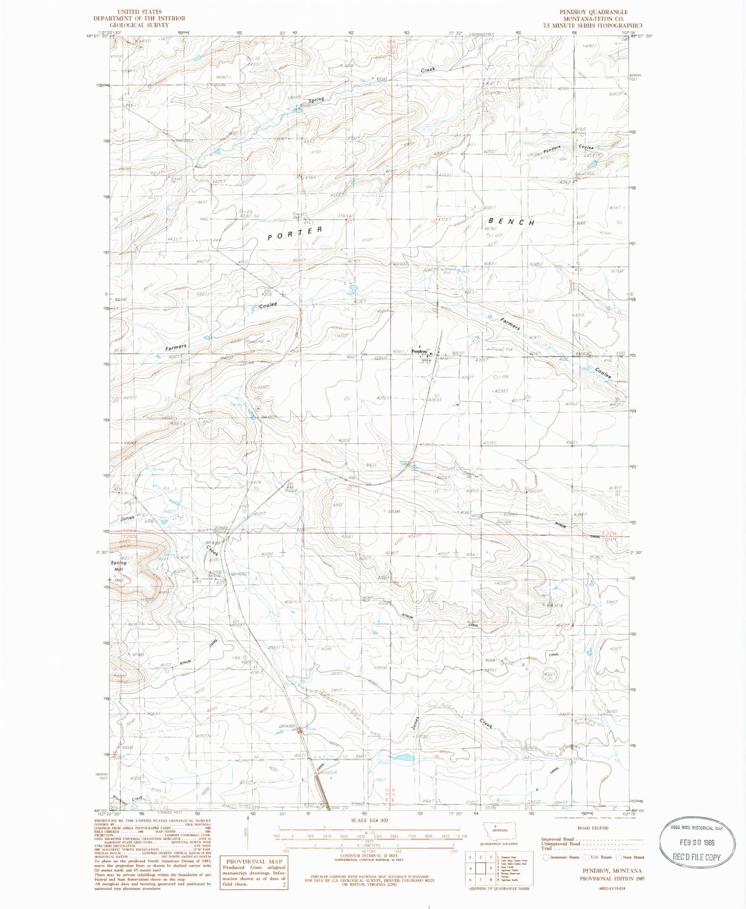 Classic USGS Pendroy Montana 7.5'x7.5' Topo Map Image