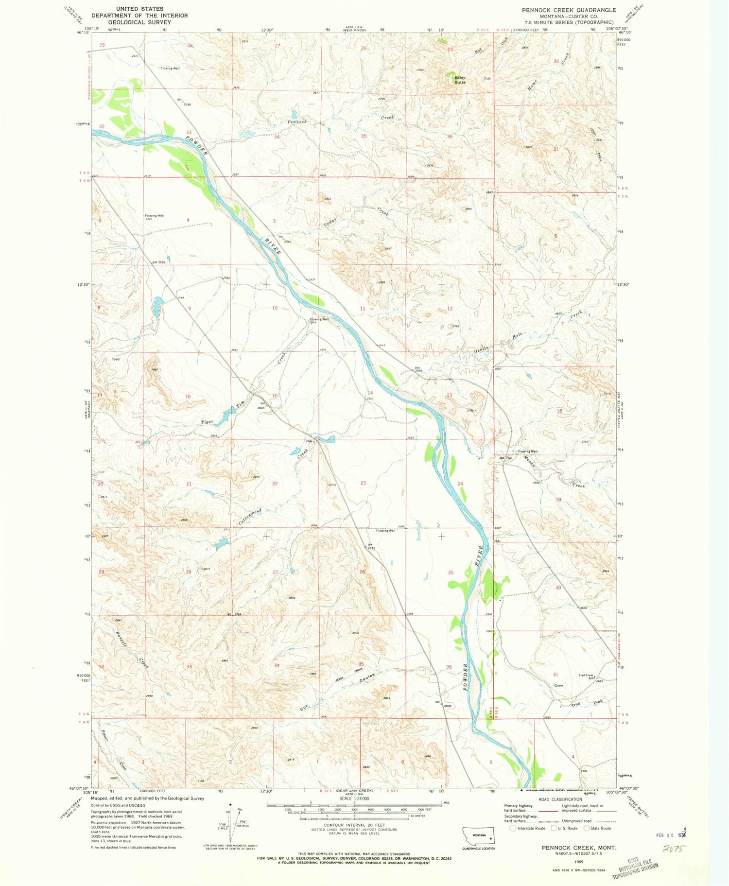 Classic USGS Pennock Creek Montana 7.5'x7.5' Topo Map Image