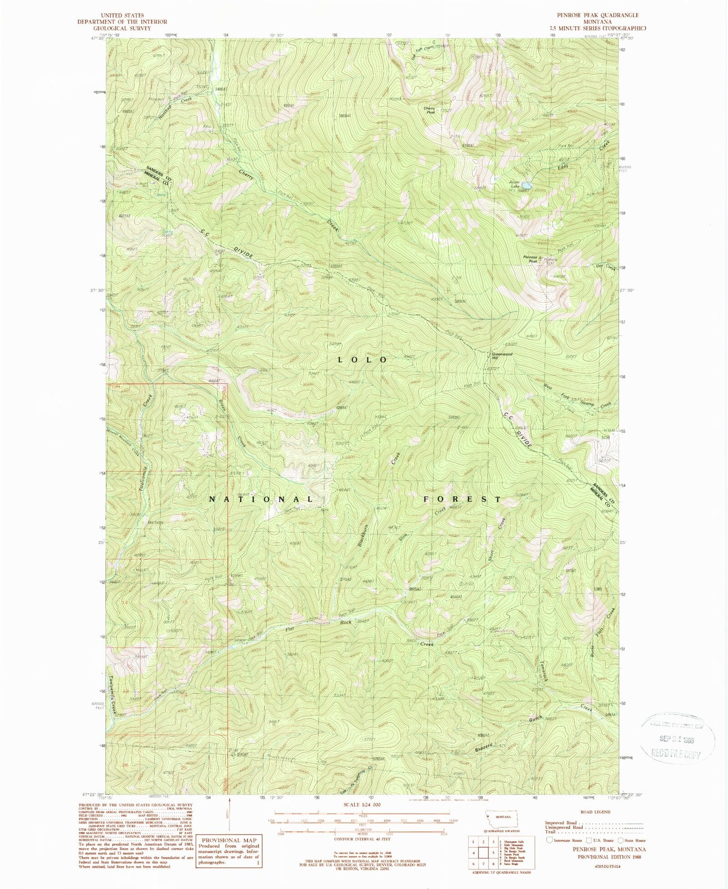 Classic USGS Penrose Peak Montana 7.5'x7.5' Topo Map Image