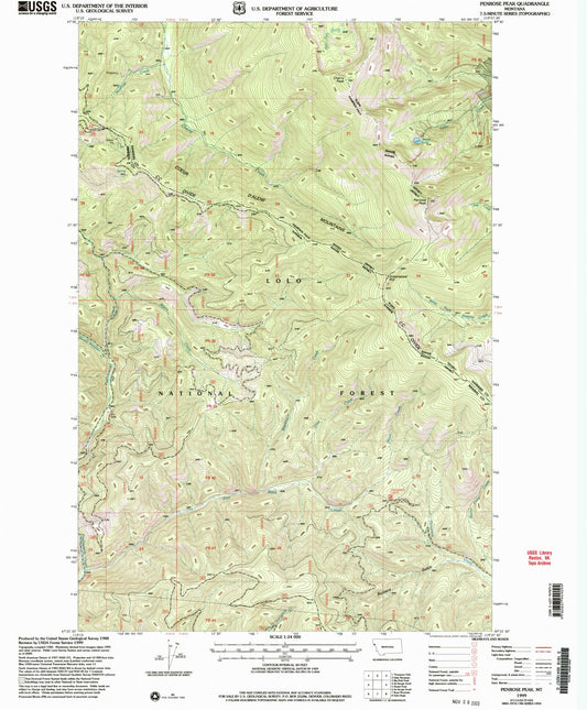 Classic USGS Penrose Peak Montana 7.5'x7.5' Topo Map Image