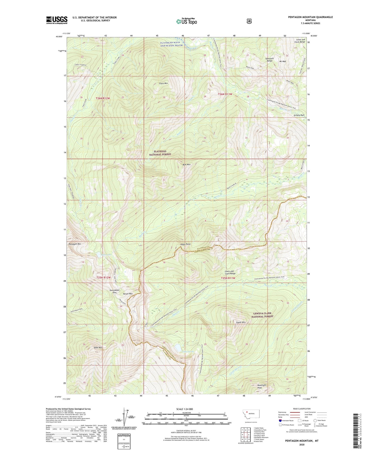 Pentagon Mountain Montana US Topo Map Image