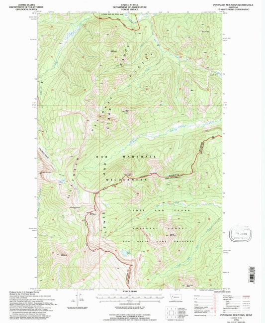 Classic USGS Pentagon Mountain Montana 7.5'x7.5' Topo Map Image