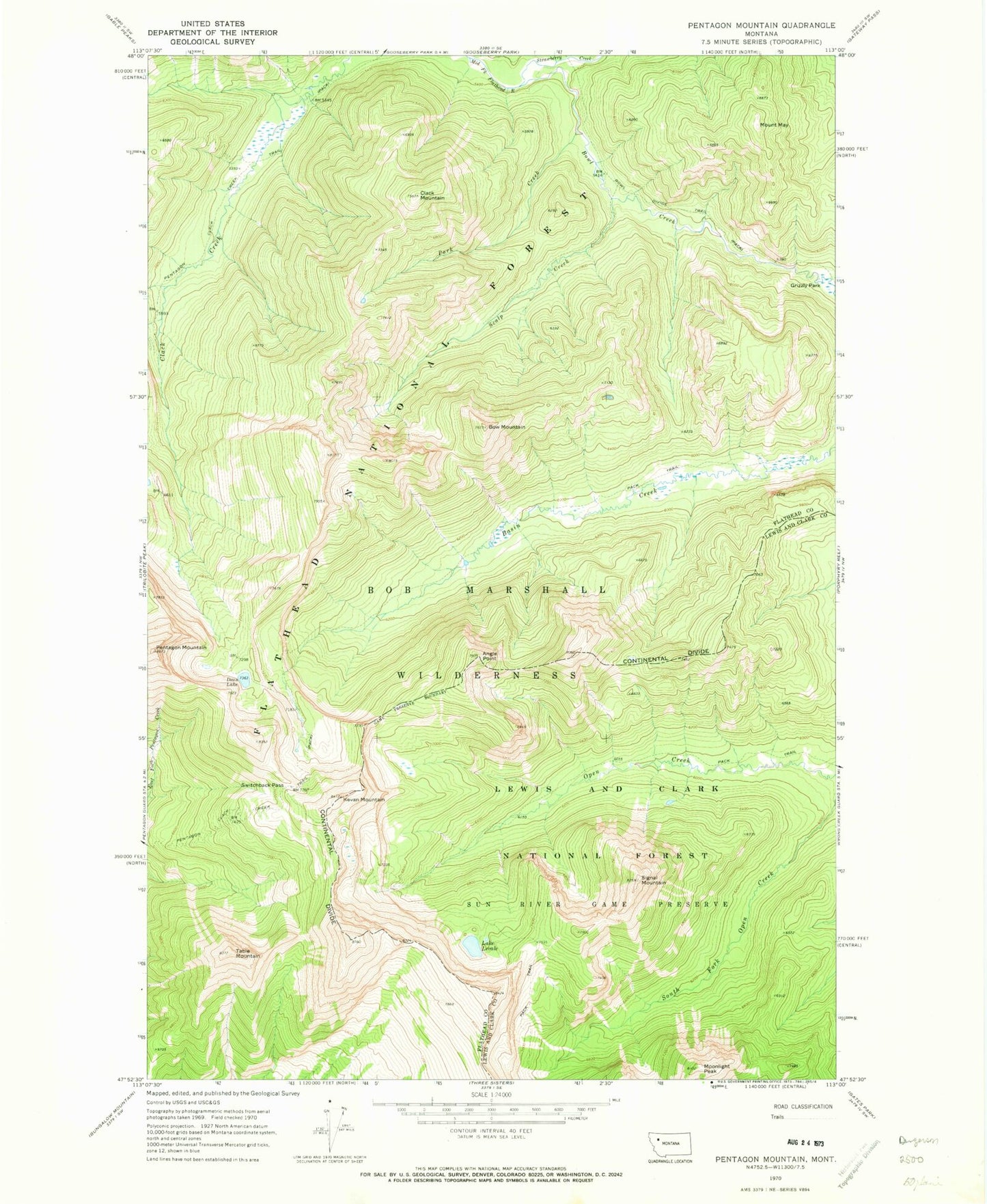 Classic USGS Pentagon Mountain Montana 7.5'x7.5' Topo Map Image
